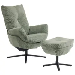 Relaxsesselset in Metall, Textil Gr&uuml;n, Schwarz