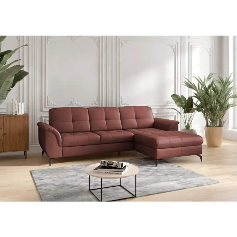 Ecksofa Zora E in Echtleder Rotbraun 262/164 cm