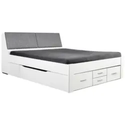 Stauraumbett 180/200 cm in Wei&szlig;, Hellgrau