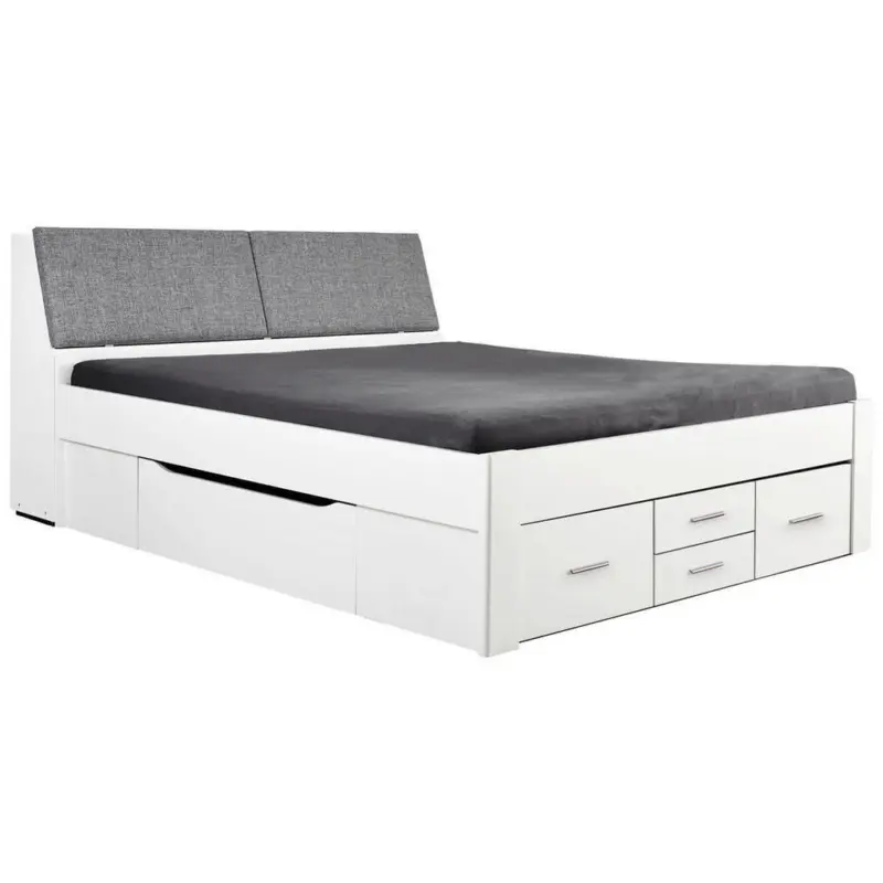 Stauraumbett 180/200 cm in Wei&szlig;, Hellgrau