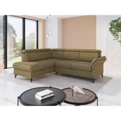 Ecksofa Glendale E in Chenille Olivgr&uuml;n 193/247 cm