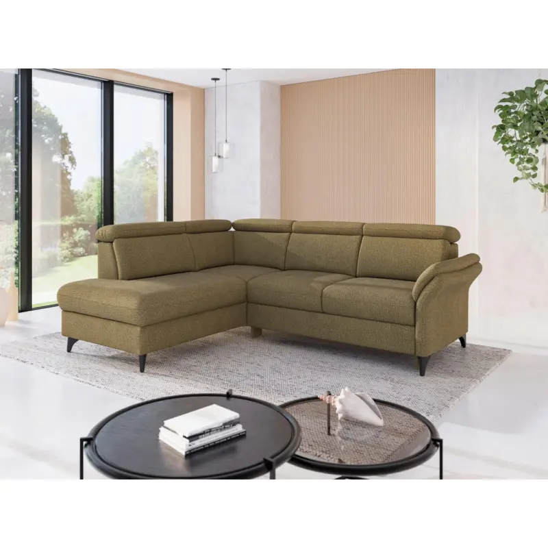 Ecksofa Glendale E in Chenille Olivgr&uuml;n 193/247 cm