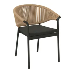 Stapelsessel in Metall, Kunststoff, Textil Naturfarben, Schwarz