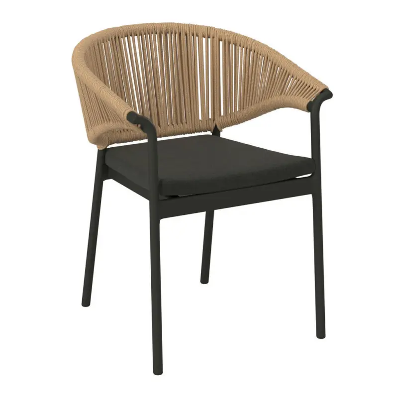 Stapelsessel in Metall, Kunststoff, Textil Naturfarben, Schwarz