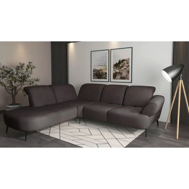 Ecksofa Dance E in Flachgewebe Graphitfarben 270/302 cm