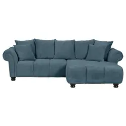 Ecksofa in Pl&uuml;sch Petrol 288/190 cm