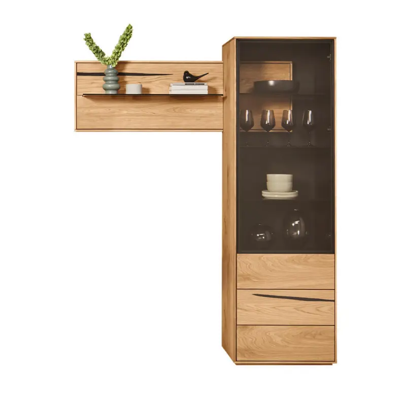 Vitrine in furniert Wildeiche Braun, Schwarz, Eichefarben