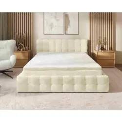 Polsterbett Matratze, gepolstertes Kopfteil, Lattenrost, Bettkasten, Topper Beige 140/200 cm