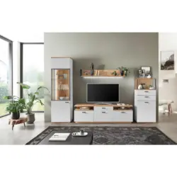 Wohnwand in Wei&szlig;, Eiche Artisan 320/206/50 cm