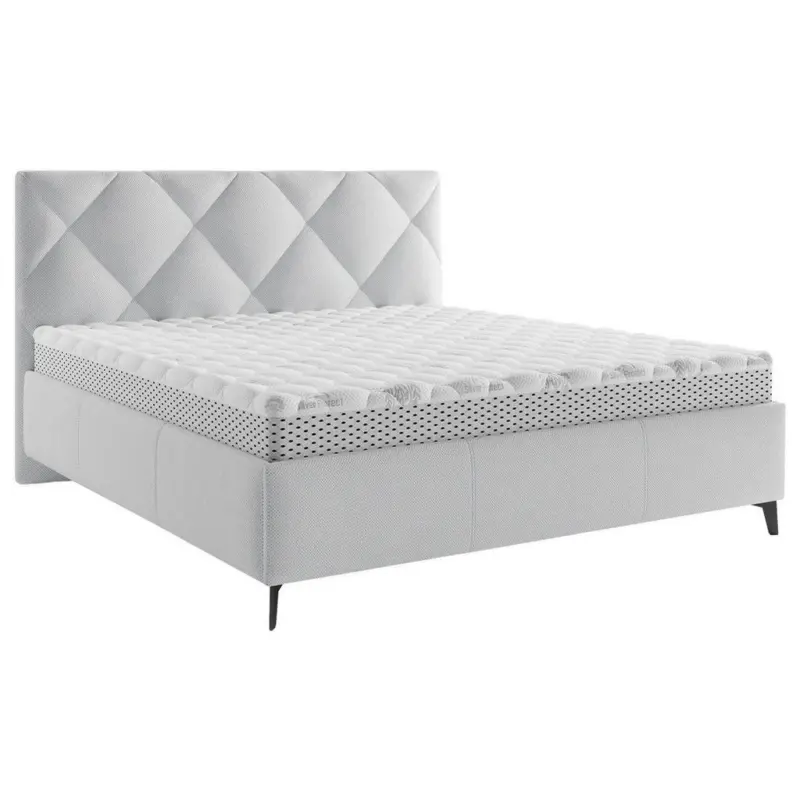 Polsterbett gepolstertes Kopfteil, Lattenrost, Bettkasten Hellgrau 160/200 cm