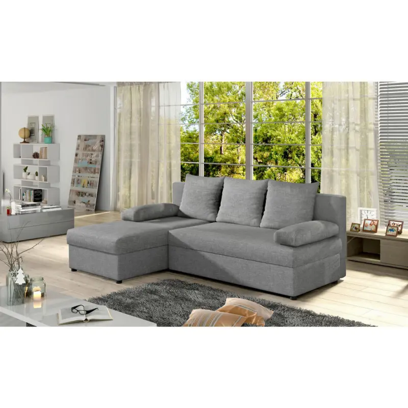 Ecksofa in Webstoff Grau 201/143 cm