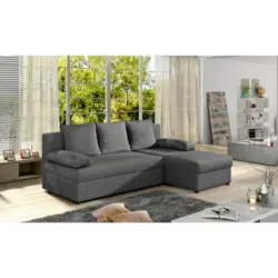 Ecksofa in Webstoff Dunkelgrau 201/143 cm