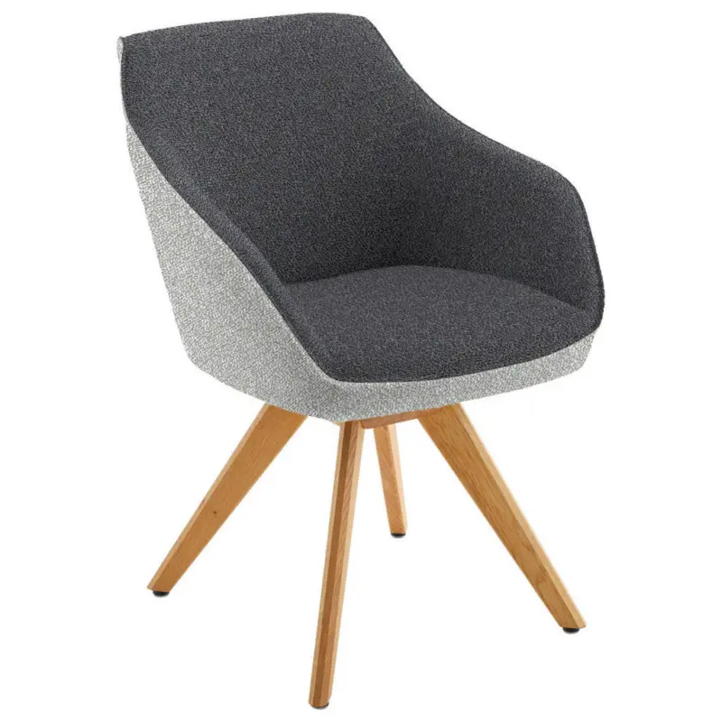 Armlehnstuhl in Holz, Textil Hellgrau, Dunkelgrau