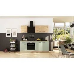 K&uuml;chenblock 210 cm in Eiche Artisan, Schilfgr&uuml;n