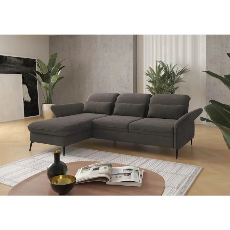 Ecksofa in Flachgewebe Graphitfarben 198/264 cm