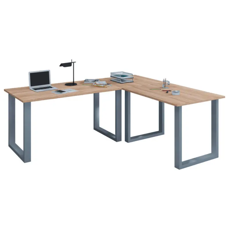 Eckschreibtisch 220/160/76 cm in Silberfarben, Sonoma Eiche