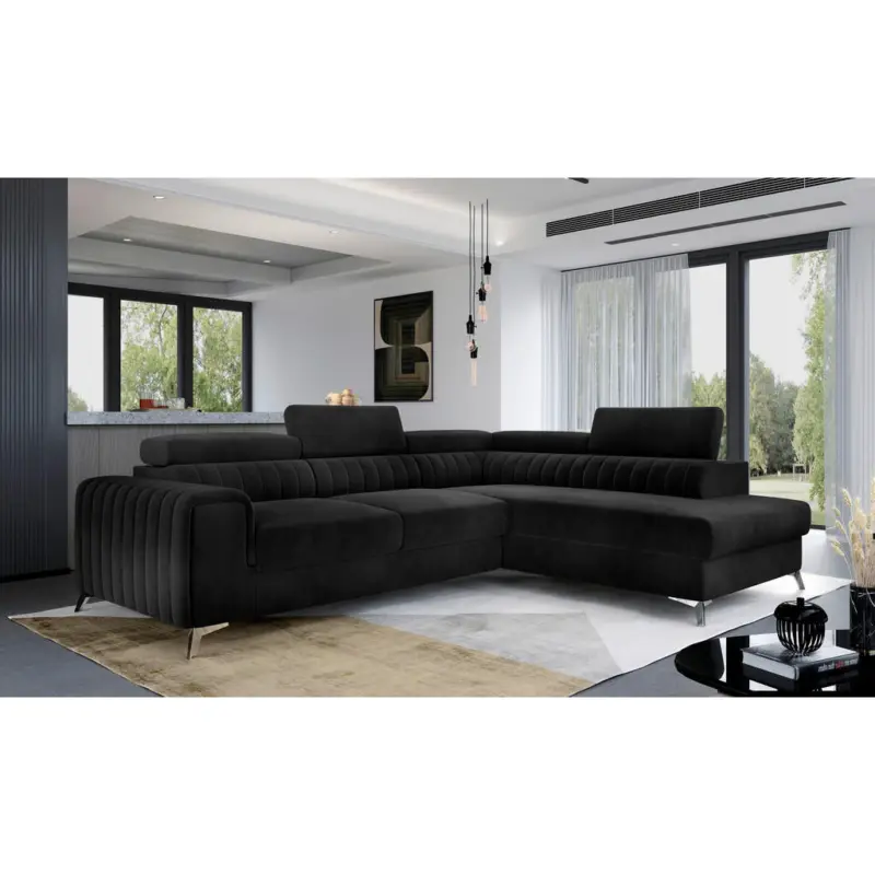 Ecksofa in Samt Schwarz 278/205 cm