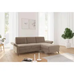 Ecksofa Rochelle E in Flachgewebe Hellbraun 251/164 cm