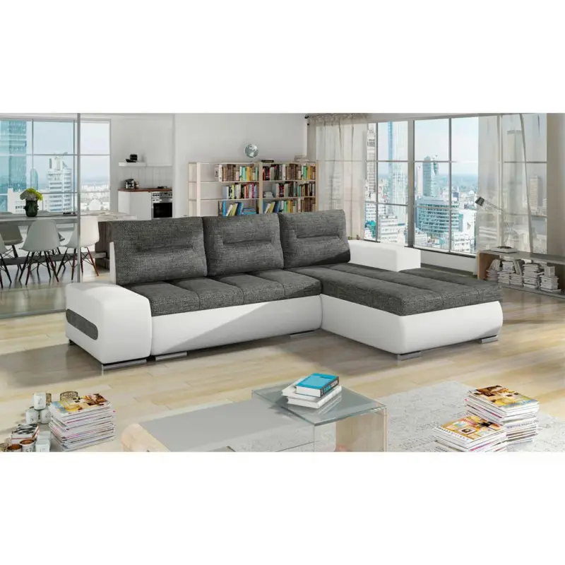 Ecksofa in Webstoff Grau, Wei&szlig; 275/180 cm