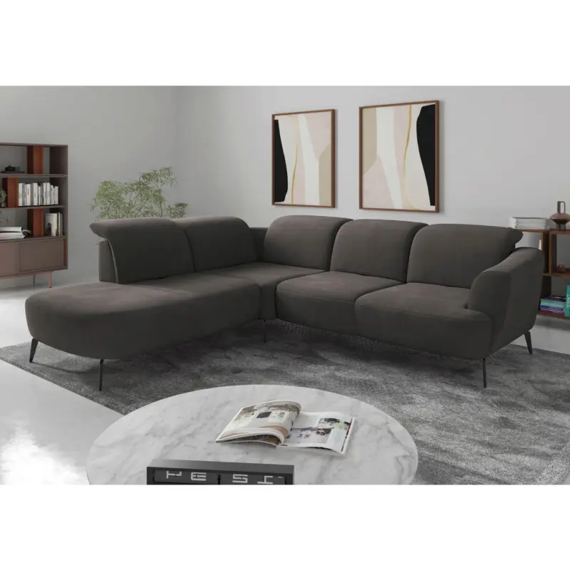 Ecksofa ZOE E in Flachgewebe Graphitfarben 267/300 cm
