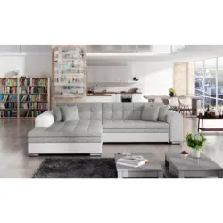 Ecksofa in Webstoff Grau, Wei&szlig; 194/296 cm