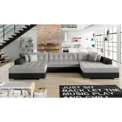 Wohnlandschaft in Webstoff Grau, Schwarz
