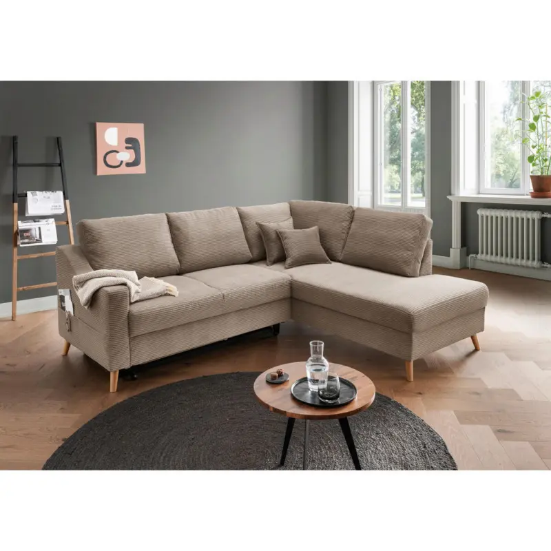 Ecksofa Valentina in Cord Graubraun