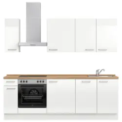 K&uuml;chenleerblock 240 cm in Eichefarben, Wei&szlig; Hochglanz