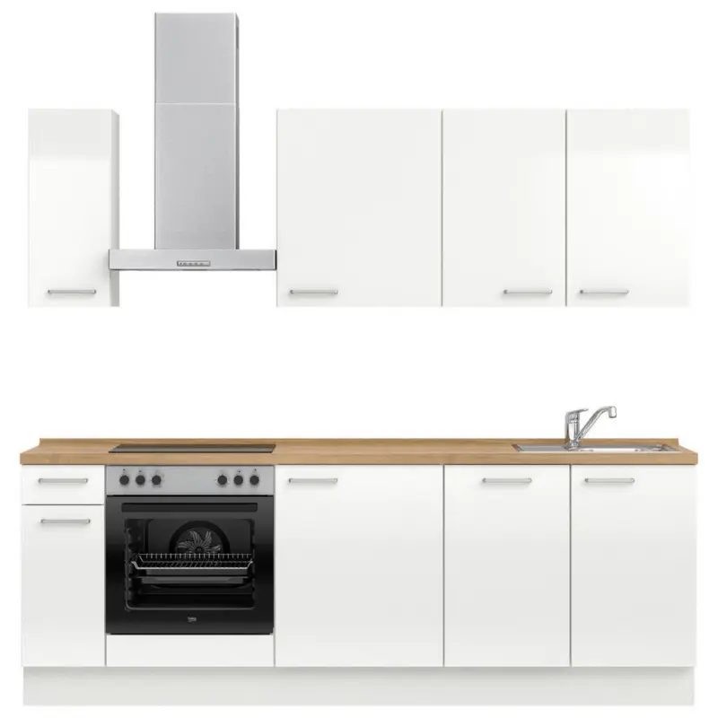 K&uuml;chenleerblock 240 cm in Eichefarben, Wei&szlig; Hochglanz