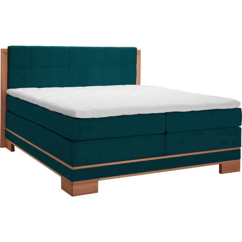 Boxspringbett 140/200 cm in Buchefarben, Petrol