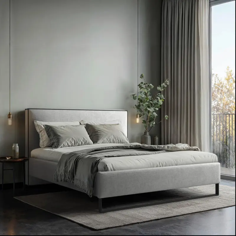 Polsterbett gepolstertes Kopfteil, Lattenrost, Bettkasten Beige 180/200 cm