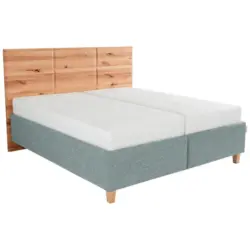 Polsterbett Matratze, Lattenrost, Bettkasten Buchefarben, Mintgr&uuml;n 160/200 cm
