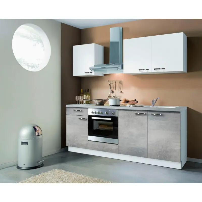 K&uuml;chenblock 200 cm in Wei&szlig;, Hellgrau