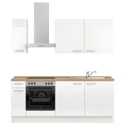 K&uuml;chenblock 210 cm in Eichefarben, Wei&szlig; Hochglanz