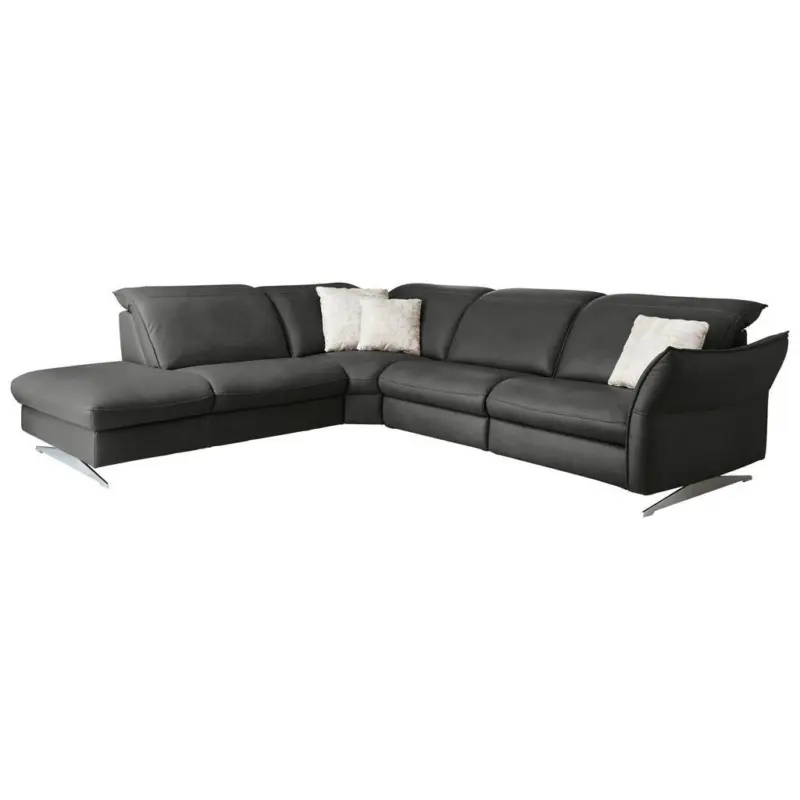 Ecksofa Valdera in Echtleder Schwarz 258/292 cm