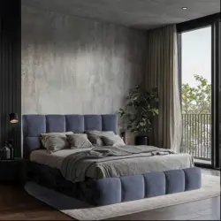 Polsterbett gepolstertes Kopfteil, Lattenrost, Bettkasten Blaugrau 160/200 cm