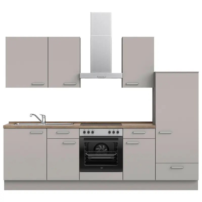 K&uuml;chenleerblock 270 cm in Grau, Eiche dunkel