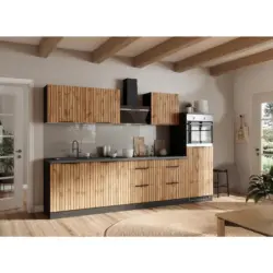 K&uuml;chenblock 300 cm in Graphitfarben, Eiche Wotan