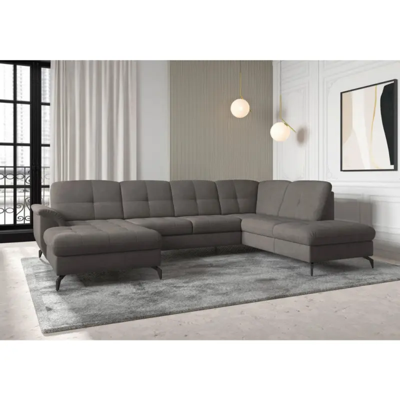 Wohnlandschaft Zora E in Flachgewebe Graphitfarben