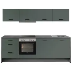 K&uuml;chenblock 245 cm in Graphitfarben, Dunkelgr&uuml;n