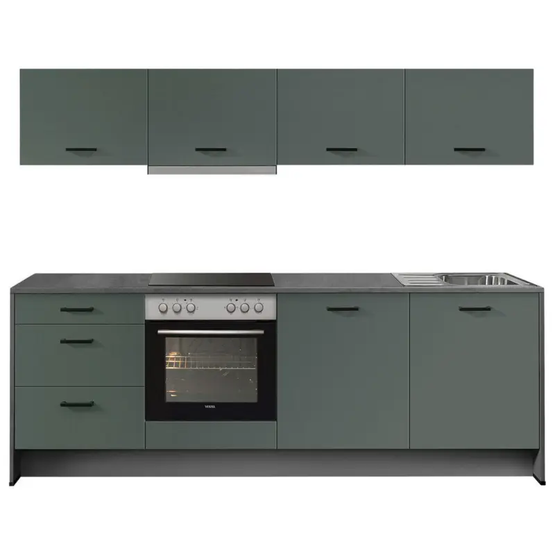 K&uuml;chenblock 245 cm in Graphitfarben, Dunkelgr&uuml;n