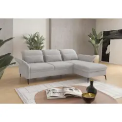 Ecksofa in Flachgewebe Silberfarben 264/198 cm