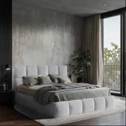 Polsterbett gepolstertes Kopfteil, Lattenrost, Bettkasten Hellgrau 160/200 cm