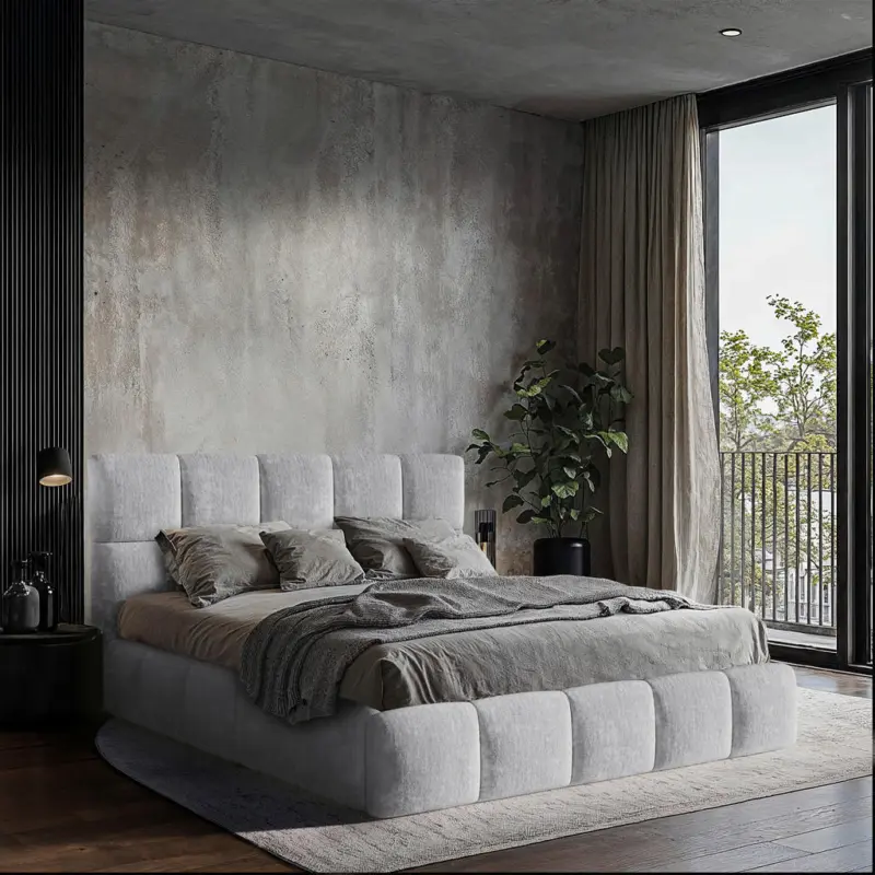 Polsterbett gepolstertes Kopfteil, Lattenrost, Bettkasten Hellgrau 160/200 cm