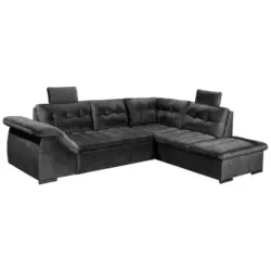Ecksofa in Mikrovelours Schwarz 283/217 cm