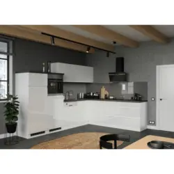 Eckk&uuml;che 300/240 cm in Grau, Wei&szlig;, Wei&szlig; Hochglanz