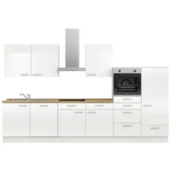 K&uuml;chenleerblock 360 cm in Eichefarben, Wei&szlig; Hochglanz