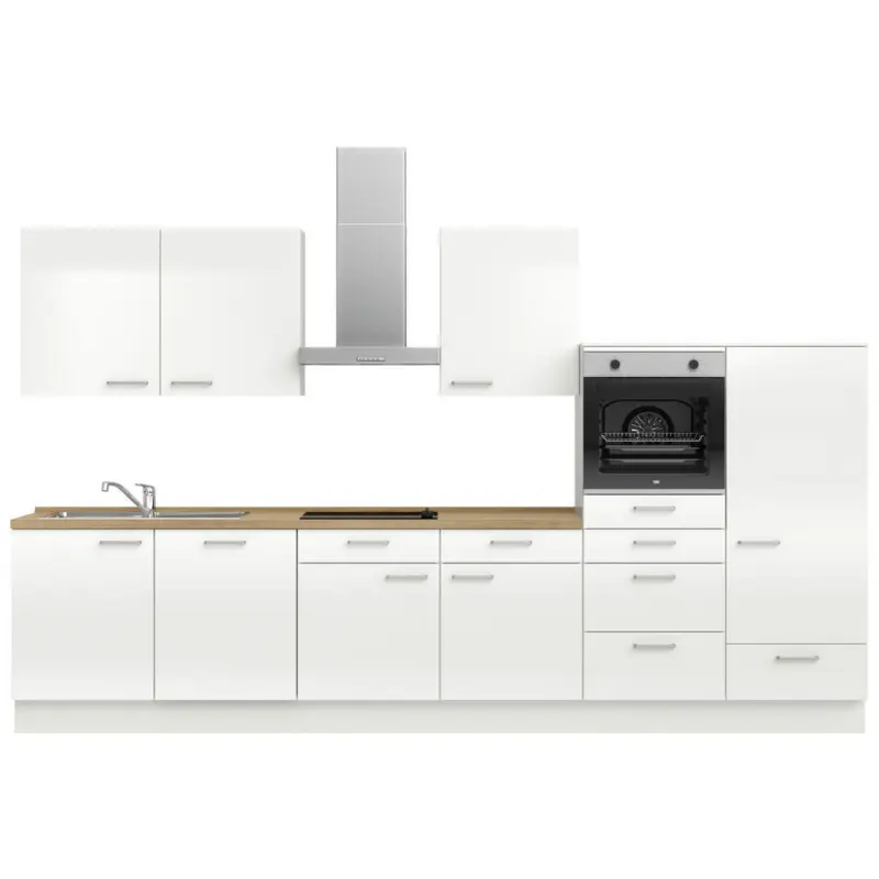 K&uuml;chenleerblock 360 cm in Eichefarben, Wei&szlig; Hochglanz