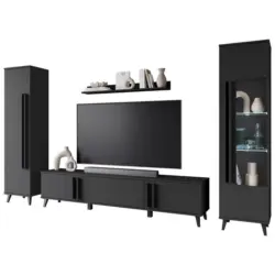 Wohnwand 4-teilig in Schwarz 260/159,5/33 cm