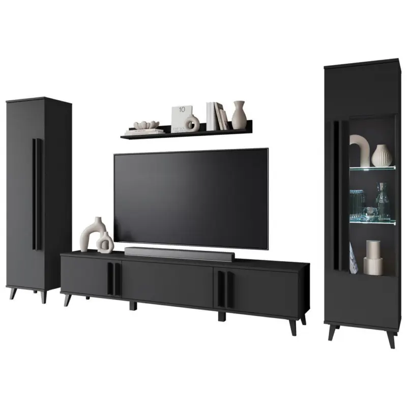 Wohnwand 4-teilig in Schwarz 260/159,5/33 cm